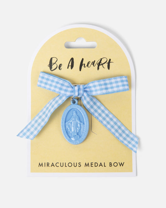 Miraculous Medal Blue Gingham Bow