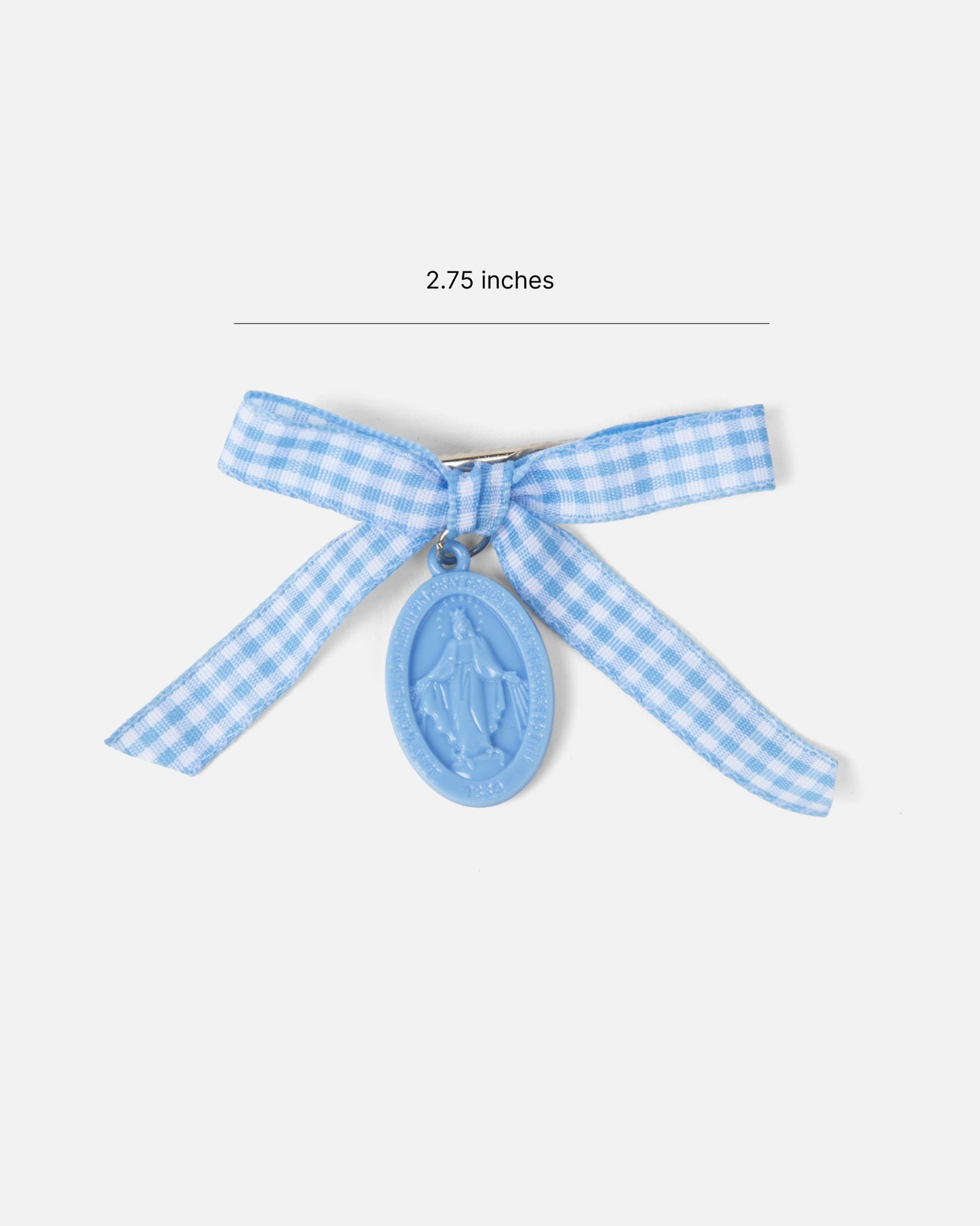 Miraculous Medal Blue Gingham Bow